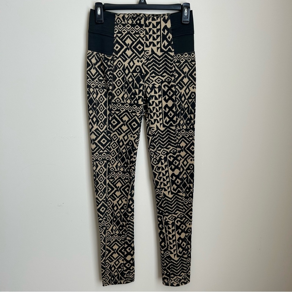 Honey Bun Tan Black African Tribal Boho Pull-On Trouser Ankle Pant Leggings Sz S